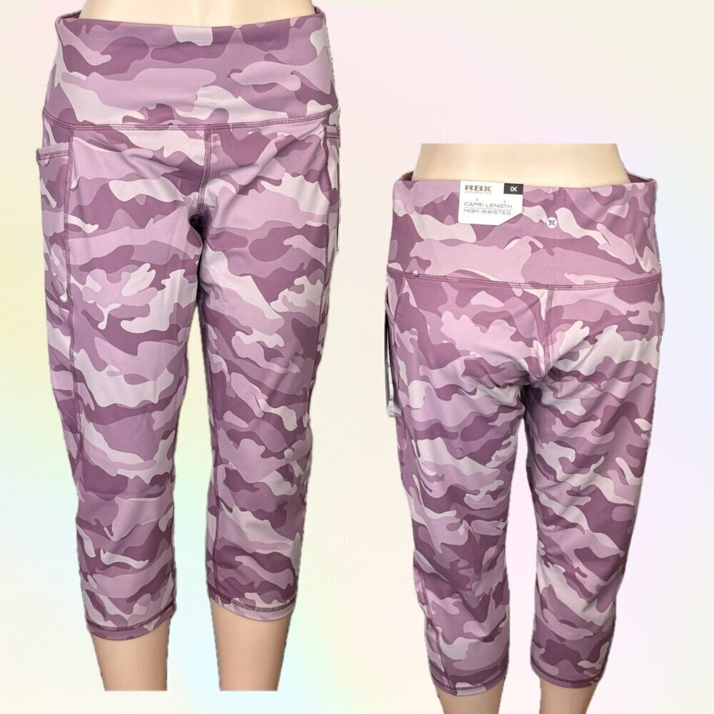 RBX +1X Camouflage Wide Waistband High Waisted Wicking Pockets Capri Leggings